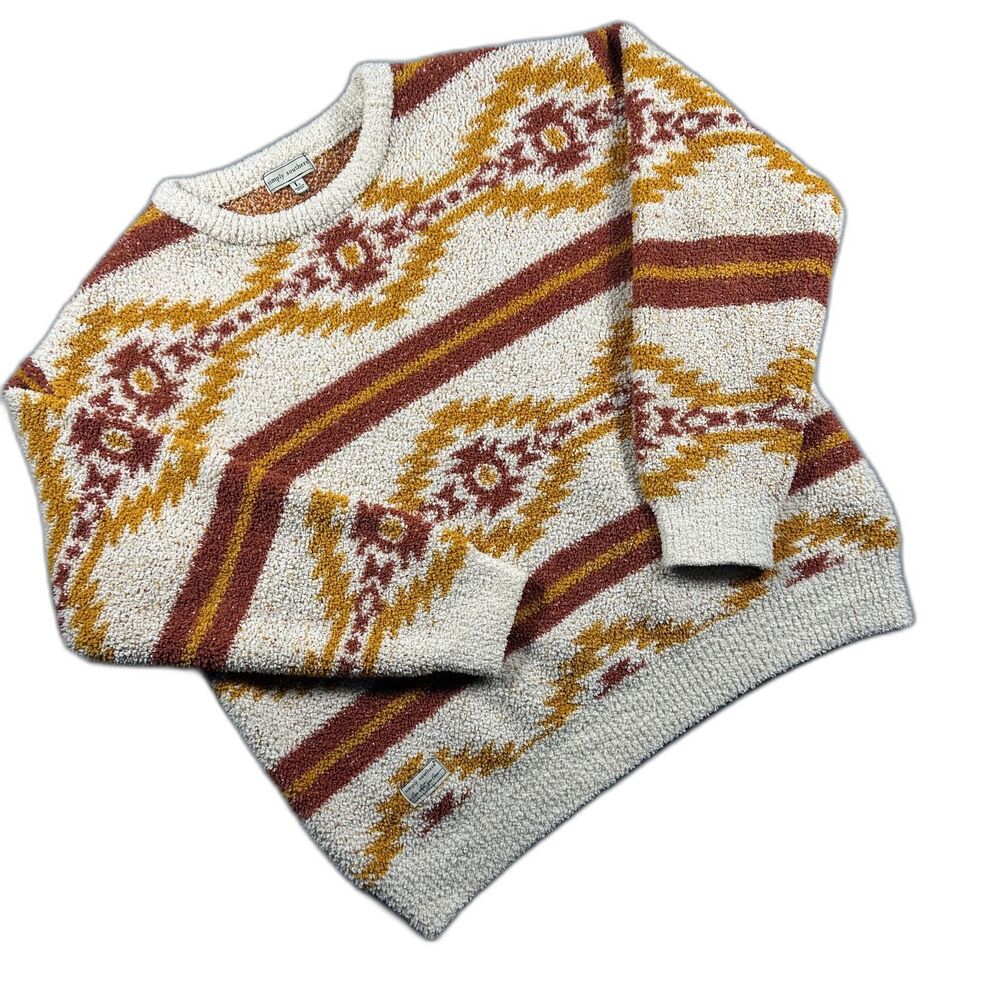 Simply Southern Women L Aztec Sherpa Crewneck Sweater Southwestern Pullover EUC